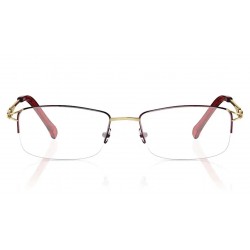 Maroon Gold Rectangle Semi-Rimmed Eyeglasses