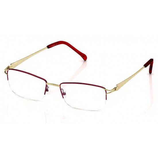 Maroon Gold Rectangle Semi-Rimmed Eyeglasses
